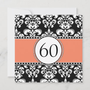 Black Damask 60th Birthday Invitation   Orange