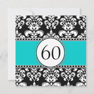 Black Damask 60th Birthday Invitation Teal Blue