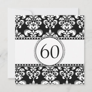 Black Damask 60th Birthday Invitation White