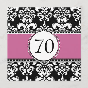 Black Damask 70th Birthday Invitations Dusty Rose