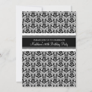 Black Damask 80th Birthday Party Invitations