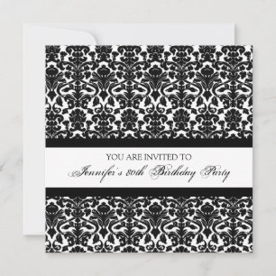 Black Damask 80th Birthday Party Invitations