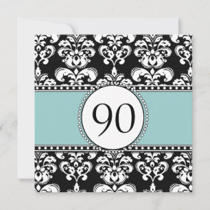 Black Damask 90th Birthday Invitations Blue