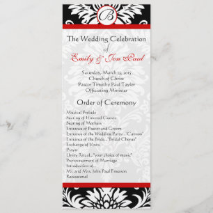 Black Damask 9x4 Red Trim Wedding Program
