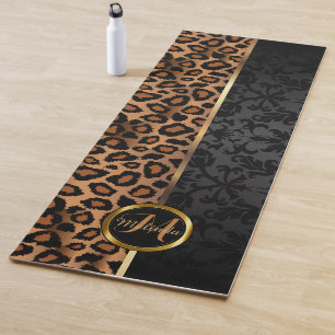Black Damask and Brown Leopard Yoga Mat