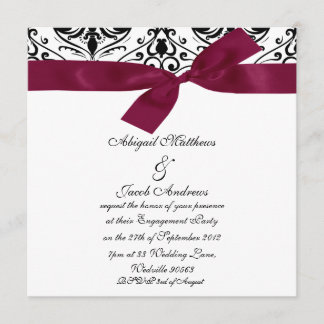 Black Damask And Burgundy Ribbon Engagement Invite