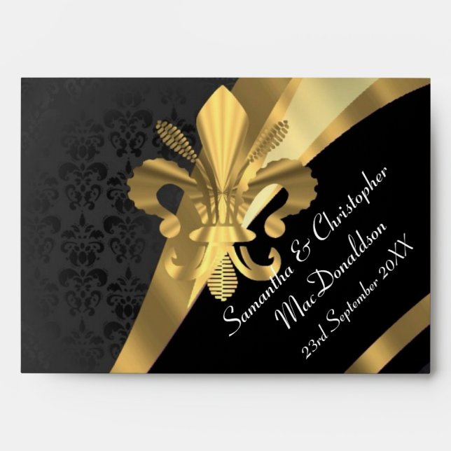 Black damask and gold fleur de lys envelopes (Front)