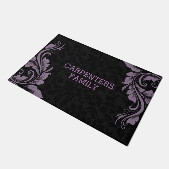 Black Damask And Purple Floral Lace Doormat (Angled)