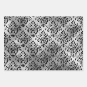 Black Damask and Silver Wrapping Paper Sheet