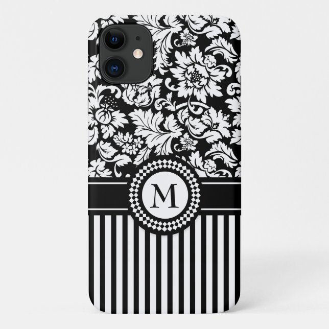 Black Damask And Stripes Case-Mate iPhone Case (Back)