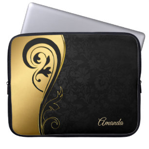 Black Damask And Swirl Laptop Sleeve