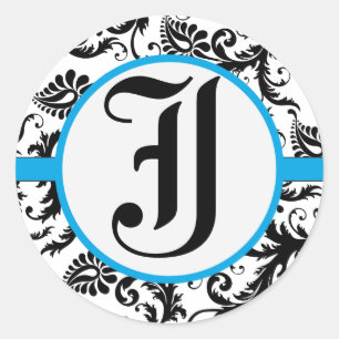 Black Damask Aquamarine Trim Wedding Seal