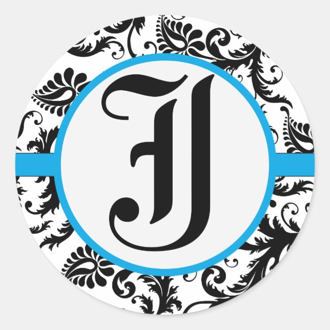 Black Damask Aquamarine Trim Wedding Seal (Front)