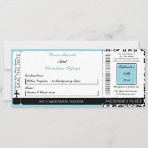 Black Damask Bab Boarding Pass Wedding Invitation