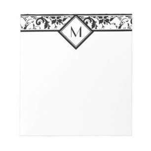 Black Damask Border and Monogram Notepad