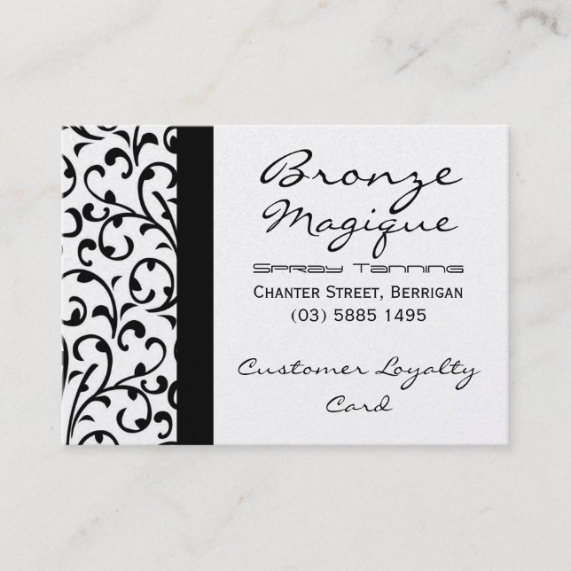 Black Damask Business Customer Loyalty Card (Front)
