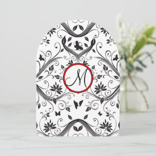 Black Damask Butterfly Swirls Red Wedding Invites