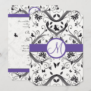 Black Damask Butterfly Swirls Red Wedding Invites