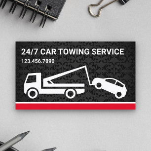 Black Damask Car Towing Service Tow Truck Business Card