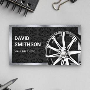 Black Damask Chrome Car Alloy Wheel Rim Mechanic Business Card