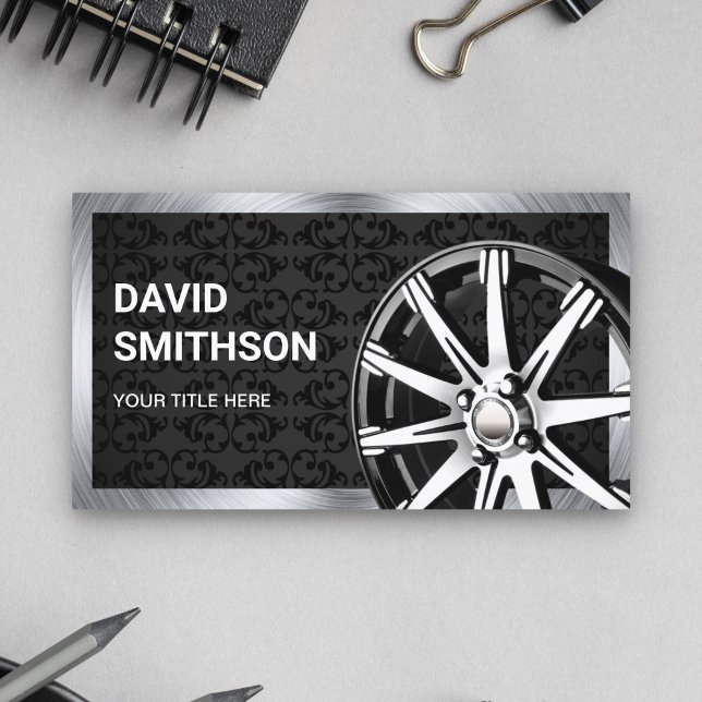 Black Damask Chrome Car Alloy Wheel Rim Mechanic Business Card (Creator Uploaded)