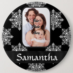 Black damask custom photo 6 cm round badge
