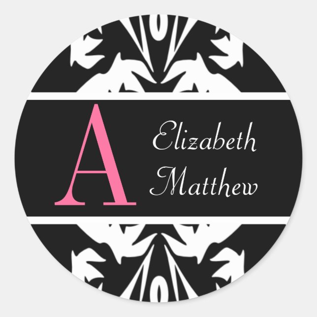 Black Damask Customise Last and First Name Sticker (Front)