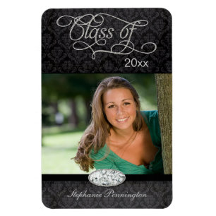 Black damask diamond graduation photo magnet