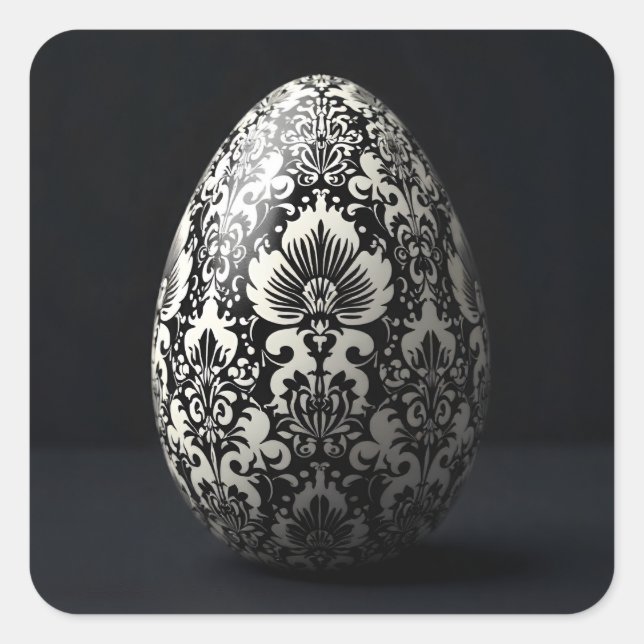 Black Damask Easter Egg Square Sticker (Front)