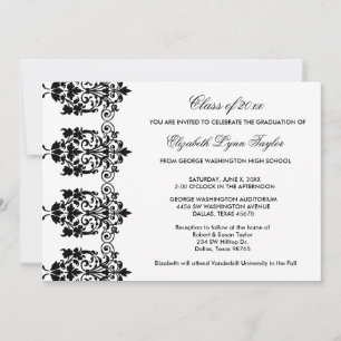 Black Damask Edge White Graduation Announcement