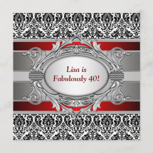 Black Damask Fabulous 40th Birthday Party Invitation