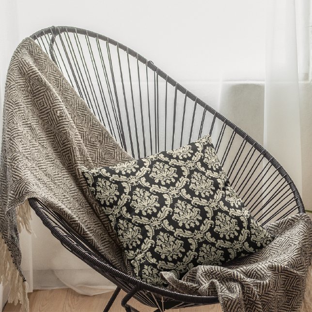 Black Damask/Floral Decorative Throw Pillow (Creator Uploaded)