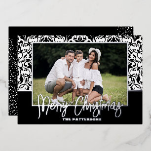 Black Damask Foil Holiday Card