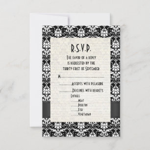 Black damask formal wedding R.S.V.P RSVP Card