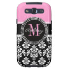 Black Damask Galaxy S3 Case | Monogram Pink