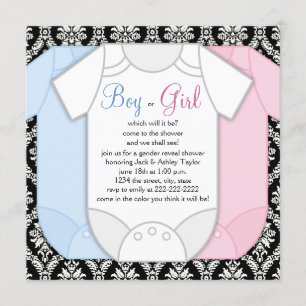 Black Damask Gender Reveal Invitation