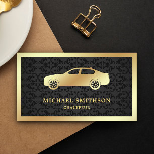 Black Damask Gold Car Professional Chauffeur Business Card