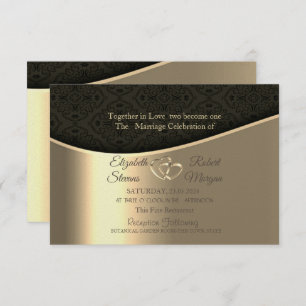  Black Damask Gold Hearts Wedding & Registry  Invitation