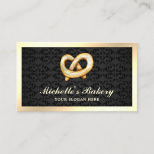Black Damask Gold Pretzel Bakery Business Card