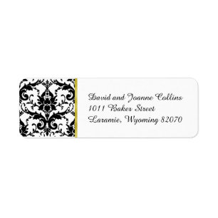 Black Damask Gold Return Address Label