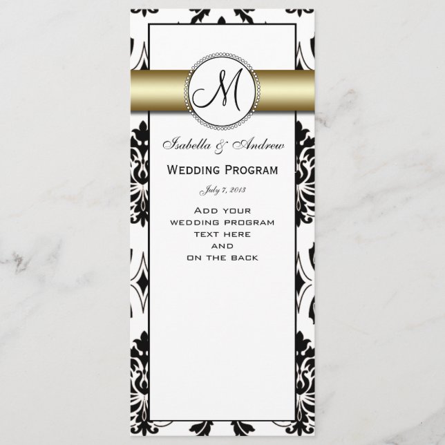 Black Damask Gold Wedding Program (Front)