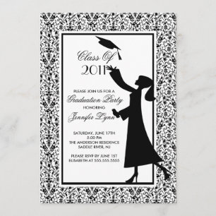 Black Damask Graduation Invitation Silhouette Grad