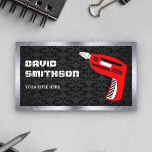 Black Damask Hardware Power Tool Red Drill Machine Business Card