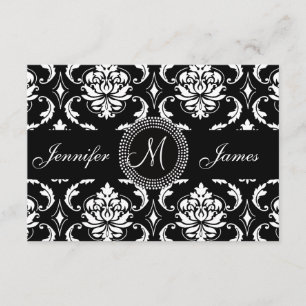 Black Damask Initial RSVP Cards for Square Invite