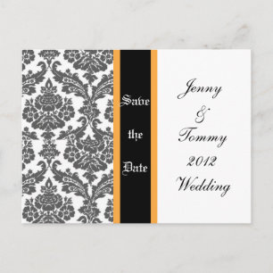 black damask invitation,save the date announcement postcard