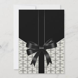 Black Damask Lace Bow Wedding 5x7 Invitations