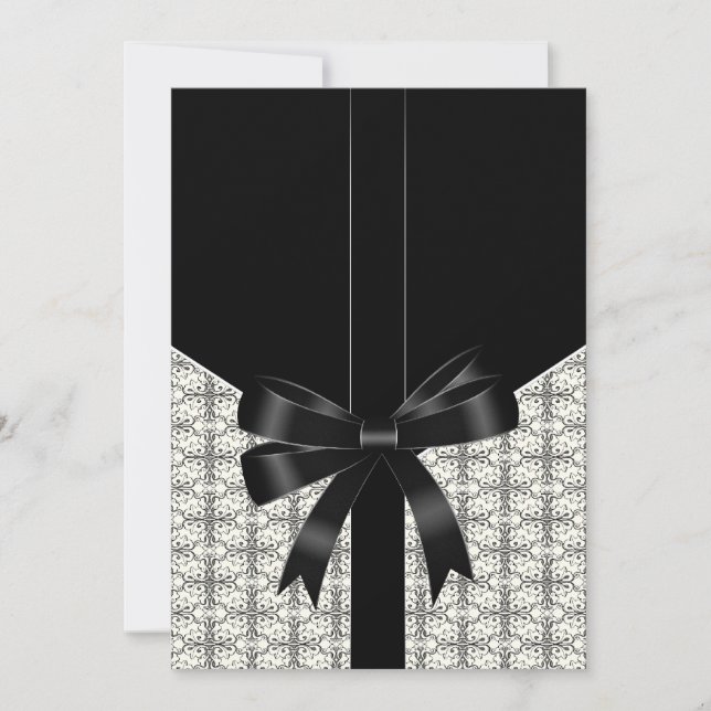 Black Damask Lace Bow Wedding 5x7 Invitations (Front)