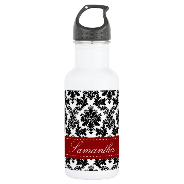 Black Damask Lace Broquade 32. oz. 532 Ml Water Bottle (Front)