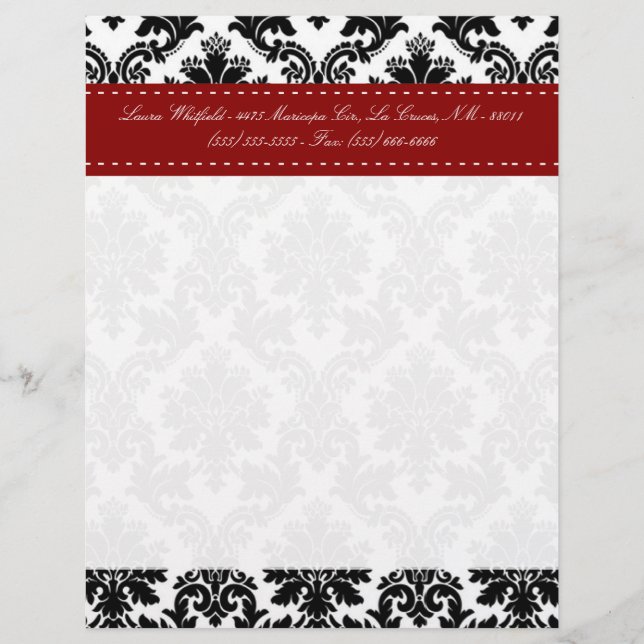 Black Damask Lace Broquade Letterhead Stationery Design (Front)