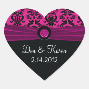Black Damask, Magenta Heart Sticker